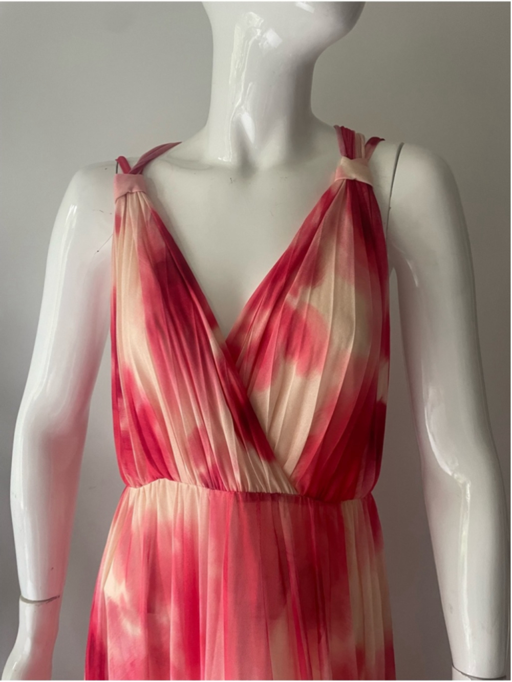 Mango Pink Watercolor Pleated Maxi Dress Large - Picture 13 of 14
